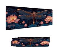 Mouse Mat Dragonfly Gaming Mouse Pad 900 x 500 MM XXL Extended Desk Mat, Keyboard Mousepad Lotus, Water-Resistant Surface and Non-Slip Base Mousemat, for Gaming home Office Desk Accessories H-1022