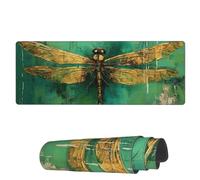 Mouse Mat Dragonfly On Vintage Green Large Mouse Pads Comfortable Computer Mousepad, For Study, Home, Laptop, 80x30cm