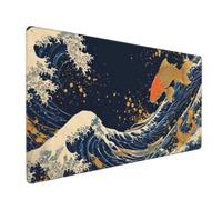Mouse Mat Extended Large Mouse Mat 90x40x0.3 cm Gaming Mouse Pad, Japanese Waves Desk Mat, MouseMat Waterproof Soft Cloth XXL Mouse Pad with Non-Slip Rubber Base - Use with all Mouse Types Y-2945