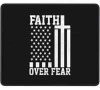 Mouse Mat Faith Over Fear Patriotic Faithful Stitched Edges Mouse Pad Anti-Slip Rubber Base Mice Mat For Work Computer Laptop 25X30Cm