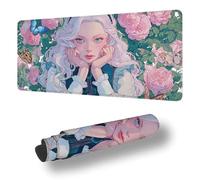 Mouse Mat Flower Mouse Pad Large 120x40 cm XXL Waterproof Desk Matt with Stitched Edges and Non-Slip Rubber Base, Extended Gaming Mousemat Girl Keyboard Mat, for Gaming Office Desk Decor Gifts S-4352