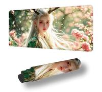 Mouse Mat Flower Mouse Pad Large 90x40 cm XXL Waterproof Desk Matt with Stitched Edges and Non-Slip Rubber Base, Extended Gaming Mousemat Fairy Keyboard Mat, for Gaming Office Desk Decor Gifts S-7157