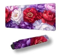 Mouse Mat Flower Mouse Pad Large 90x40 cm XXL Waterproof Desk Matt with Stitched Edges and Non-Slip Rubber Base, Extended Gaming Mousemat Peony Keyboard Mat, for Gaming Office Desk Decor Gifts S-5259