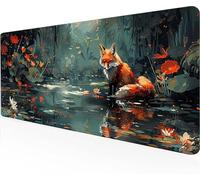 Mouse Mat Gaming Fox Mouse Pad Large 800 x 300 x 3 mm, Black Desk Pad Waterproof Anti-Slip Rubber Base Mousepad Stitched Edges Desk Accessories Computer Mat for Office and Home, Gifts for Men -Ly41265