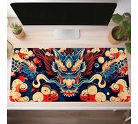 Mouse Mat, Gaming Mouse Pad Blue 600x300x3mm Large Mause Mat Dragon Desk Pad, Non-Slip Rubber Base Desk Accessories, Waterproof, Stitched Edges Mausepad, Improved Precision and Speed PjY9152 N-Z