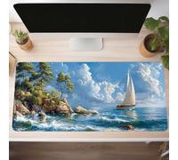 Mouse Mat, Gaming Mouse Pad Blue 600x300x3mm Large Mause Mat Sky Desk Pad, Non-Slip Rubber Base Desk Accessories, Waterproof, Stitched Edges Mausepad, Improved Precision and Speed PjY6496 1-2