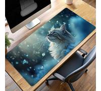 Mouse Mat, Gaming Mouse Pad Cat, 900x400x3mm Large Mause Mat Blue, Non-Slip Rubber Base Accessories, Waterproof, Stitched Edges Mausepad, Improved Precision and Speed PjY11924 O-I