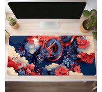 Mouse Mat, Gaming Mouse Pad Dragon 1400x600x3 mm Large Mause Mat Blue Desk Pad, Non-Slip Rubber Base Desk Accessories, Waterproof, Stitched Edges Mausepad, Improved Precision and Speed PjY9170 7-0
