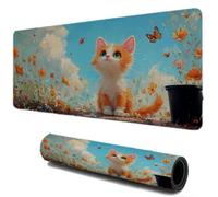 Mouse Mat, Gaming Mouse Pad for Speed and Control, Desk Mat with Non-Slip Base Stitched Edges, Textured Micro-Weave Cloth, Compatible with Laser and Optical Mousepad （ Butterfly Cat 1400x600 I-636