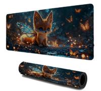 Mouse Mat, Gaming Mouse Pad for Speed and Control, Desk Mat with Non-Slip Base Stitched Edges, Textured Micro-Weave Cloth, Compatible with Laser and Optical Mousepad （ Fox Butterfly 900x400 I-602