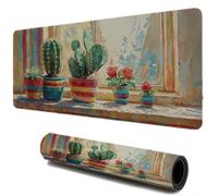 Mouse Mat, Gaming Mouse Pad for Speed and Control, Extended Large Size Desk Mat with Non-Slip Base Stitched Edges, Compatible with Laser and Optical Mousepad （ Cactus By The Window 800x300 I-396