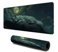 Mouse Mat, Gaming Mouse Pad for Speed and Control, Large Desk Mat with Non-Slip Base Stitched Edges, Textured Micro-Weave Cloth, Compatible with Laser and Optical Mousepad ( Wolf Moon 800x300) I-142