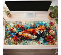 Mouse Mat, Gaming Mouse Pad Fox 1200x600x3 mm Large Mause Mat Yellow Desk Pad, Non-Slip Rubber Base Desk Accessories, Waterproof, Stitched Edges Mausepad, Improved Precision and Speed PjY9412 L-N