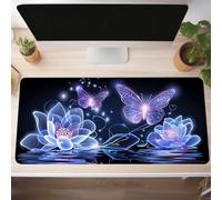 Mouse Mat, Gaming Mouse Pad Purple 1000x400x3 mm Large Mause Mat Flower Desk Pad, Non-Slip Rubber Base Desk Accessories, Waterproof, Stitched Edges Mausepad, Improved Precision and Speed PjY8056 4-W