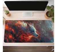 Mouse Mat, Gaming Mouse Pad Red 140 x 60cm Large Mause Mat Wolf Desk Pad, Non-Slip Rubber Base Desk Accessories, Waterproof, Stitched Edges Mausepad, Improved Precision and Speed PjY8716 6-B
