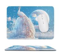 Mouse Mat, Gaming Mouse Pad, with Stitched Edges Mousepad 290x240x3mm, Waterproof Desk Mat with Non-Slip Rubber Base, Keyboard Mats, Desk Accessories for Computers, Laptop, PC, White Peacock v-33
