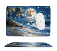 Mouse Mat, Gaming Mouse Pad, with Stitched Edges Mousepad 290x240x3mm, Waterproof Desk Mat with Non-Slip Rubber Base, Keyboard Mats, Desk Accessories for Computers, Laptop, PC, Moon Sea View v-963
