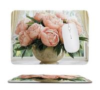 Mouse Mat, Gaming Mouse Pad, with Stitched Edges Mousepad 320x260x3mm, Waterproof Desk Mat with Non-Slip Rubber Base, Keyboard Mats, Desk Accessories for Computers, Laptop, PC, Peony Flower Vase v-605
