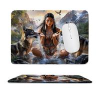 Mouse Mat, Gaming Mouse Pad, with Stitched Edges Mousepad 320x260x3mm, Waterproof Desk Mat with Non-Slip Rubber Base, Keyboard Mats, Desk Accessories for Computers, Laptop, PC, Indian Woman Wolf v-912