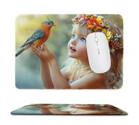 Mouse Mat, Gaming Mouse Pad, with Stitched Edges Mousepad 320x260x3mm, Waterproof Desk Mat with Non-Slip Rubber Base, Keyboard Mats, Desk Accessories for Computers, Laptop, PC, Girl Bird v-634
