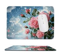 Mouse Mat, Gaming Mouse Pad, with Stitched Edges Mousepad 320x260x3mm, Waterproof Desk Mat with Non-Slip Rubber Base, Keyboard Mats, Desk Accessories for Computers, Laptop, PC, Moon Rose v-971