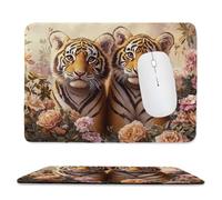 Mouse Mat, Gaming Mouse Pad, with Stitched Edges Mousepad 360x300x3mm, Waterproof Desk Mat with Non-Slip Rubber Base, Keyboard Mats, Desk Accessories for Computers, Laptop, PC, Tiger Flowers v-518