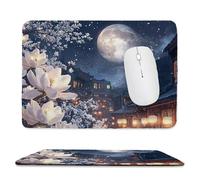 Mouse Mat, Gaming Mouse Pad, with Stitched Edges Mousepad 360x300x3mm, Waterproof Desk Mat with Non-Slip Rubber Base, Keyboard Mats, Desk Accessories for Computers, Laptop, PC, Jade Orchid Moon v-950