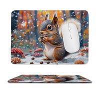 Mouse Mat, Gaming Mouse Pad, with Stitched Edges Mousepad 360x300x3mm, Waterproof Desk Mat with Non-Slip Rubber Base, Keyboard Mats, Desk Accessories for Computers, Laptop, PC, Winter Squirrel v-154