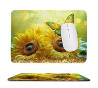 Mouse Mat, Gaming Mouse Pad, with Stitched Edges Mousepad 420x350x3mm, Waterproof Desk Mat with Non-Slip Rubber Base, Keyboard Mats, Desk Accessories for Computers, PC, Sunflower Butterfly v-846