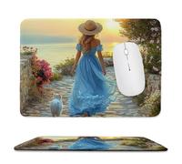 Mouse Mat, Gaming Mouse Pad, with Stitched Edges Mousepad 420x350x3mm, Waterproof Desk Mat with Non-Slip Rubber Base, Keyboard Mats, Desk Accessories for Computers, Laptop, PC, Sea View Woman v-255