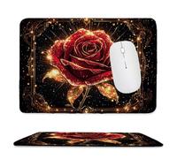 Mouse Mat, Gaming Mouse Pad, with Stitched Edges Mousepad 420x350x3mm, Waterproof Desk Mat with Non-Slip Rubber Base, Keyboard Mats, Desk Accessories for Computers, Laptop, PC, Red Rose v-297