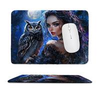 Mouse Mat, Gaming Mouse Pad, with Stitched Edges Mousepad 420x350x3mm, Waterproof Desk Mat with Non-Slip Rubber Base, Keyboard Mats, Desk Accessories for Computers, Laptop, PC, Owl Woman v-553