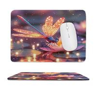 Mouse Mat, Gaming Mouse Pad, with Stitched Edges Mousepad 420x350x3mm, Waterproof Desk Mat with Non-Slip Rubber Base, Keyboard Mats, Desk Accessories for Computers, PC, Dragonfly Water Lilies v-689