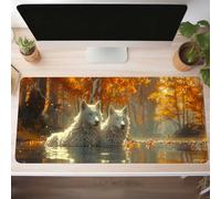Mouse Mat, Gaming Mouse Pad Wolf 900x400x3mm Large Mause Mat Yellow Desk Pad, Non-Slip Rubber Base Desk Accessories, Waterproof, Stitched Edges Mausepad, Improved Precision and Speed PjY7742 F-Y