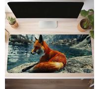 Mouse Mat, Gaming Mouse Pad Yellow 100 x 40cm Large Mause Mat Fox Desk Pad, Non-Slip Rubber Base Desk Accessories, Waterproof, Stitched Edges Mausepad, Improved Precision and Speed PjY5238 O-1