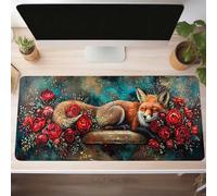 Mouse Mat, Gaming Mouse Pad Yellow 160 x 80cm Large Mause Mat Fox Desk Pad, Non-Slip Rubber Base Desk Accessories, Waterproof, Stitched Edges Mausepad, Improved Precision and Speed PjY9424 V-H