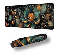 Mouse Mat Gold Mouse Pad Large 120x40 cm XXL Waterproof Desk Matt with Stitched Edges and Non-Slip Rubber Base, Extended Gaming Mousemat Flower Keyboard Mat, for Gaming Office Desk Decor Gifts S-2727