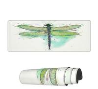 Mouse Mat Green Color Dragonfly Large Mouse Pads Stitched Edges Mousepad, For Office, Desk, Study, 80x30cm