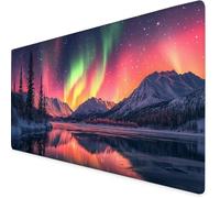 Mouse Mat Green Mouse Pad Aurora Gaming Desk Mat Large 900x500x3mm, Non-Slip Rubber Base, Waterproof Surface, Stitched Edges, Pretty Cute Mousepad for Office and Home Laptop, Desk Accessories K7-177