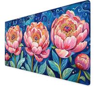 Mouse Mat Green Mouse Pad Peony Gaming Desk Mat Large 800x400x3mm, Non-Slip Rubber Base, Waterproof Surface, Stitched Edges, Cute Mousepad for Office and Home Laptop, Desk Accessories For Women K7-95