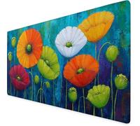 Mouse Mat Green Mouse Pad Poppy Gaming Desk Mat Large 600x300x3mm, Non-Slip Rubber Base, Waterproof Surface, Stitched Edges, Cute Mousepad for Office and Home Laptop, Desk Accessories For Women K7-183