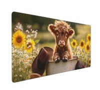 Mouse Mat Highland Cattle Mouse Pad Sunflower Desk Mat Large 800 x 300 x 3mm Non-Slip Rubber Base, Waterproof Surface, Durable Materials, Stitched Edges Gaming Mousepad, Office Desk Accessories D-782