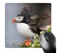 Mouse Mat Iceland, Breidavik. Puffin Amid Flowers On A Cliff Stitched Edges Mouse Pad Anti-Slip Rubber Base Desk Pad For Work Laptop Home 25X30Cm
