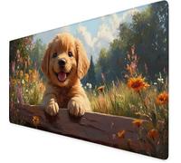 Mouse Mat Khaki Mouse Pad Dog Gaming Desk Mat Large 900x500x3mm, Non-Slip Rubber Base, Waterproof Surface, Stitched Edges, Pretty Mousepad for Office and Home Laptop, Desk Accessories For Women K7-463