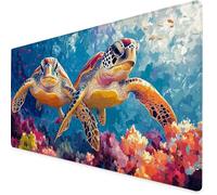 Mouse Mat Khaki Mouse Pad Sea Turtles Gaming Desk Mat Large 600x300x3mm, Non-Slip Rubber Base, Waterproof Surface, Stitched Edges, Pretty Mousepad for Office and Home Laptop, Desk Accessories K7-201