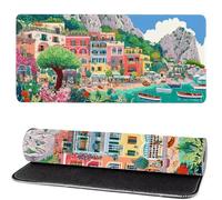 Mouse Mat Landscape 500x250x3mm, Mouse Pad Large Seaside Town, Desk Accessories, Extra Large Size Improve Mobility Accuracy and Speed, Desk Pad with Non Slip Base Stitched Edge Office/Gaming MM-136