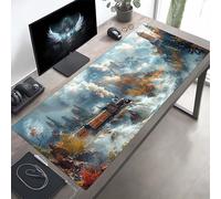 Mouse Mat Landscape Large Gaming Mouse Pad Blue Stitched Edges, Mousepad Non Slip Rubber Base, Waterproof Soft Cloth, Computer Accessories for Office Decoration 1000x400x3mm PjY5166 3-M