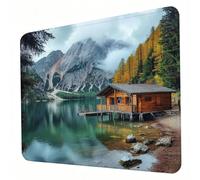 Mouse Mat, Landscape Mouse Pad, Washable Small Mousepad Cabin(2) Mousemat with Non-Slip Base Gaming Mousepad Portable Office Desk Accessories for Laptop Working Studying Gaming, 300 x 250 x 3mm J0-567