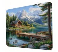 Mouse Mat, Landscape Mouse Pad, Washable Small Mousepad Cabin(3) Mousemat with Non-Slip Base Gaming Mousepad Portable Office Desk Accessories for Laptop Working Studying Gaming, 300 x 250 x 3mm J0-568
