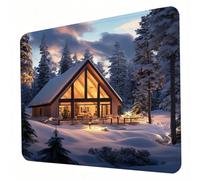 Mouse Mat, Landscape Mouse Pad, Washable Small Mousepad Cabin(5) Mousemat with Non-Slip Base Gaming Mousepad Portable Office Desk Accessories for Laptop Working Studying Gaming, 300 x 250 x 3mm J0-570